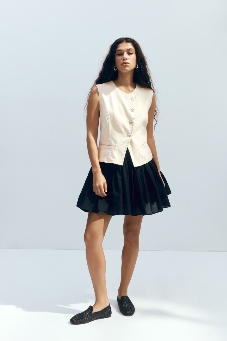 Hammered-button Twill Waistcoat, Alternate, color, Cream
