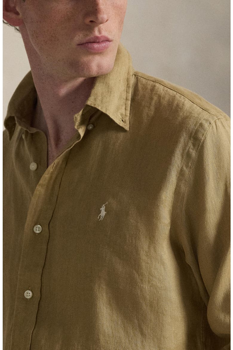 Classic Fit Linen Button-Down Shirt, Alternate, color, CAFE TAN