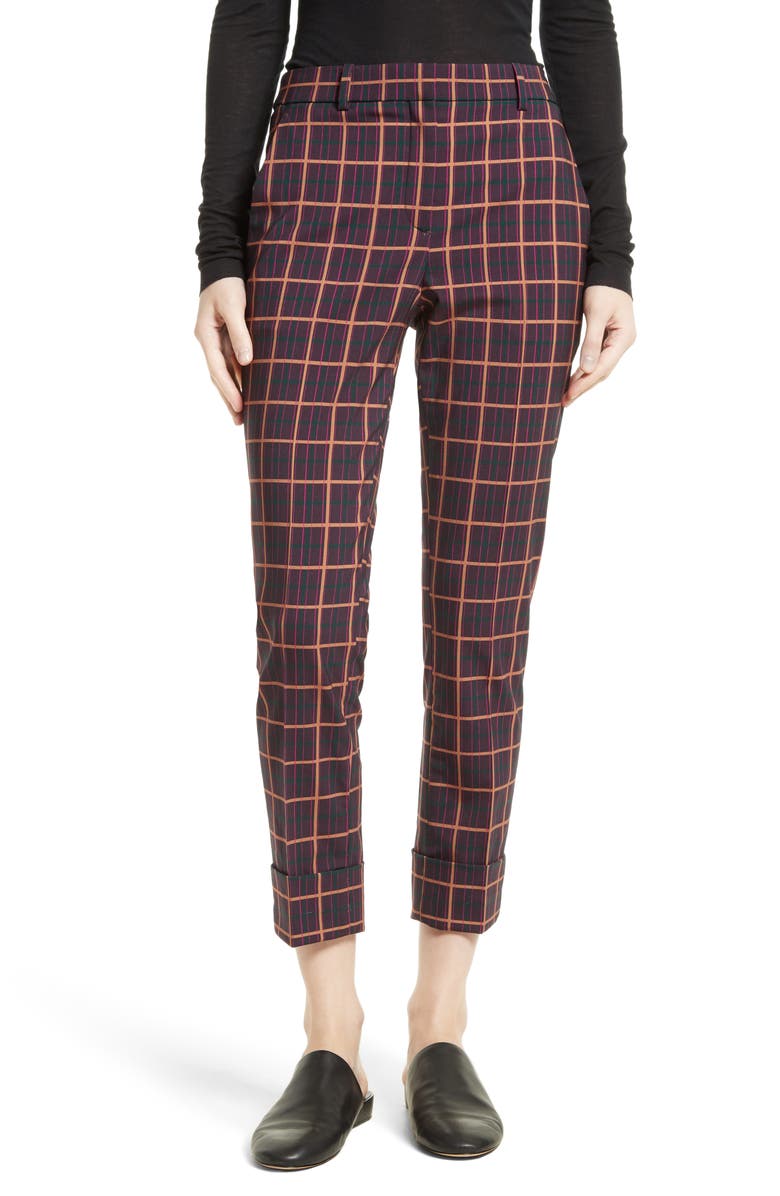 Theory York Plaid Cuffed Crop Pants, Main, color,
