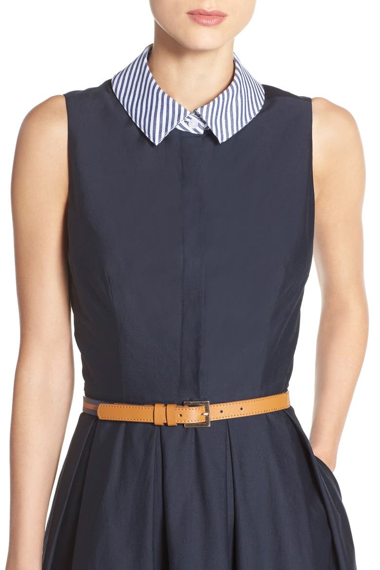 Collared Poplin Fit & Flare Shirtdress, Alternate, color, NAVY
