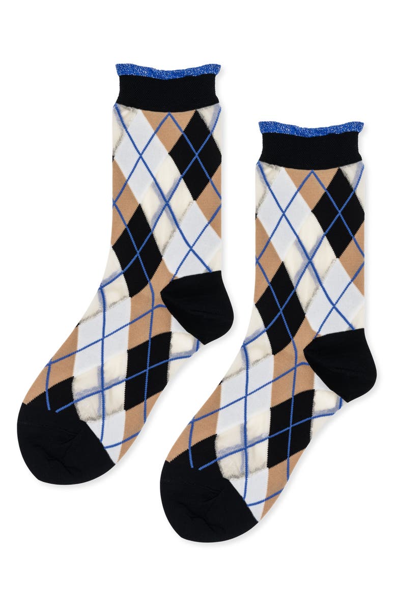 Hansel From Basel Argyle Crew Socks, Main, color, Black