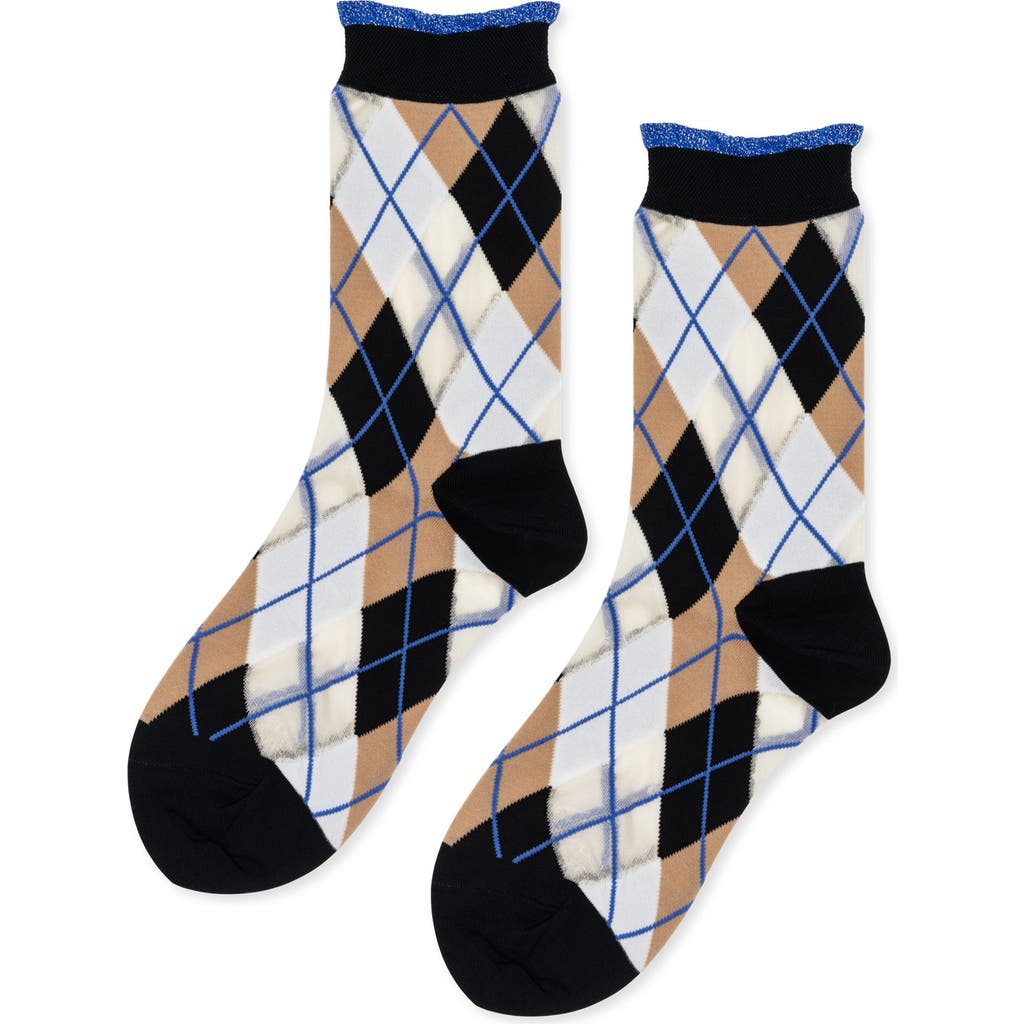 Hansel From Basel Argyle Crew Socks In Black