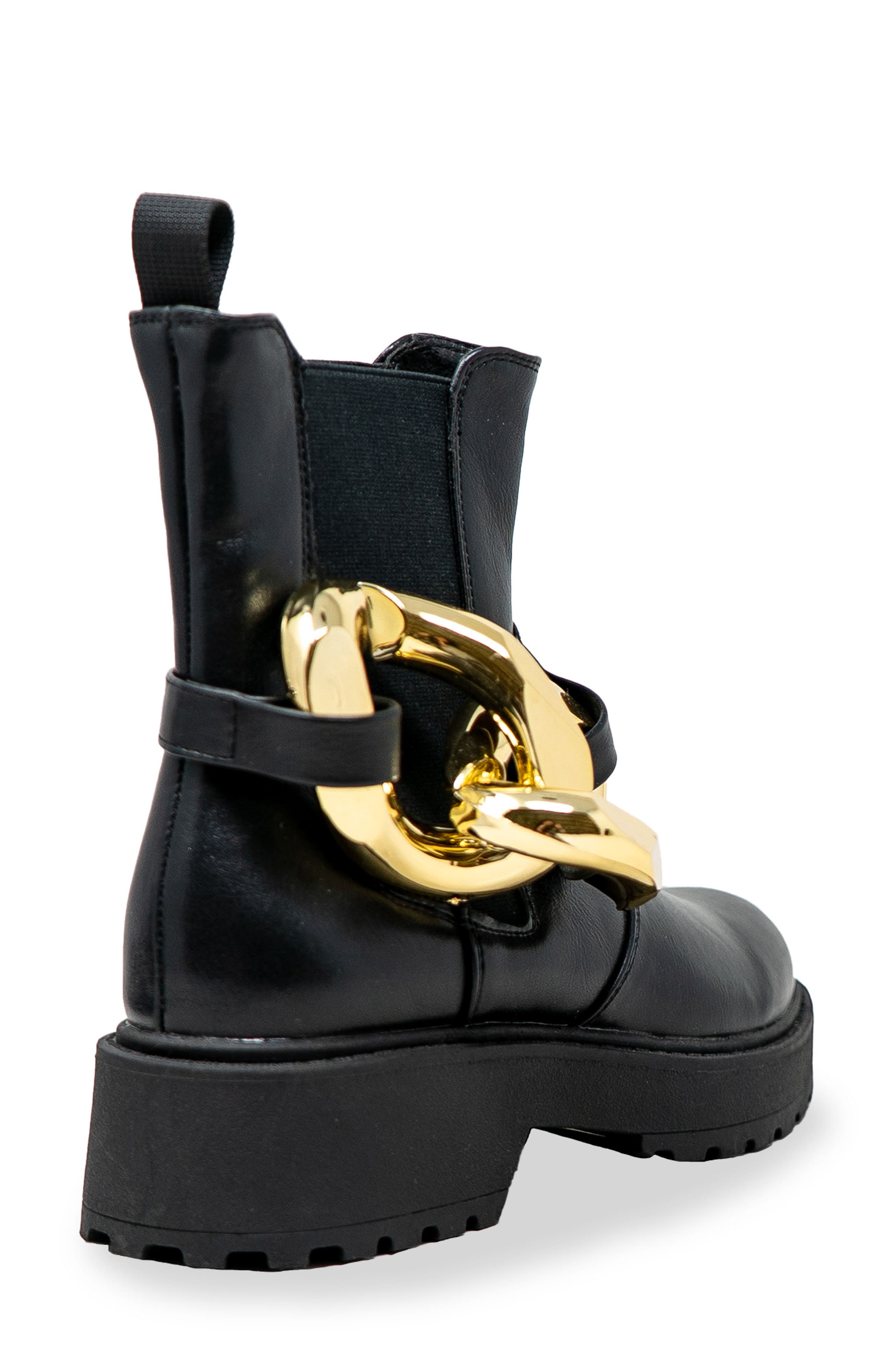 CHASE AND CHLOE Chunky Chain Strap Lug Boot, Alternate, color, Black