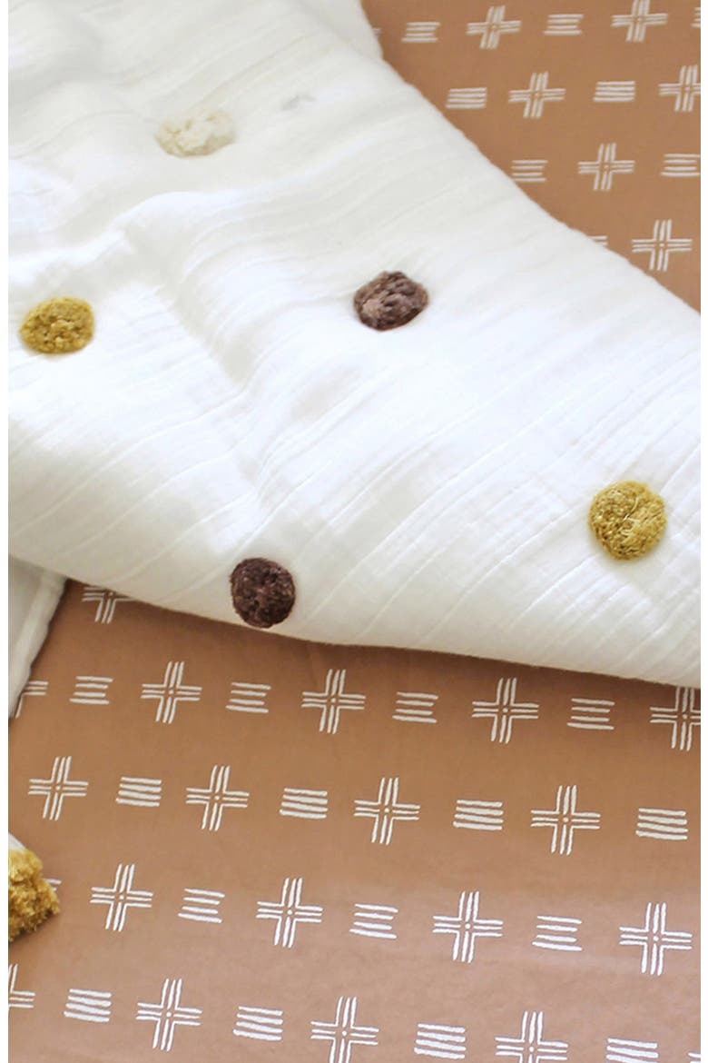 Pompom Cotton Muslin Baby Blanket, Alternate, color, WHITE
