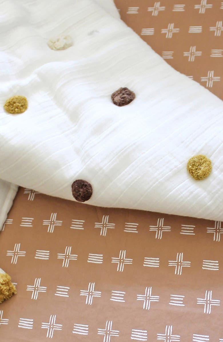 CRANE BABY Pompom Cotton Muslin Baby Blanket, Alternate, color, White