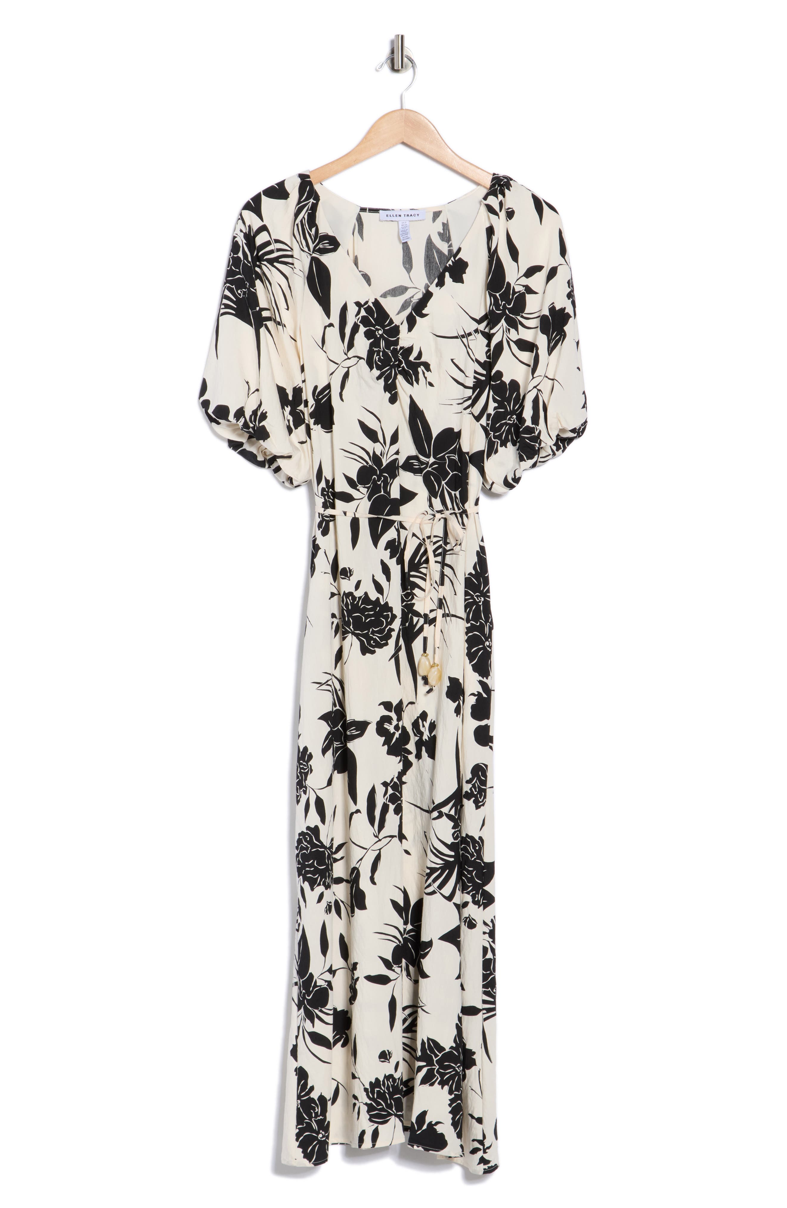 Ellen Tracy Floral Puff Sleeve Maxi Dress