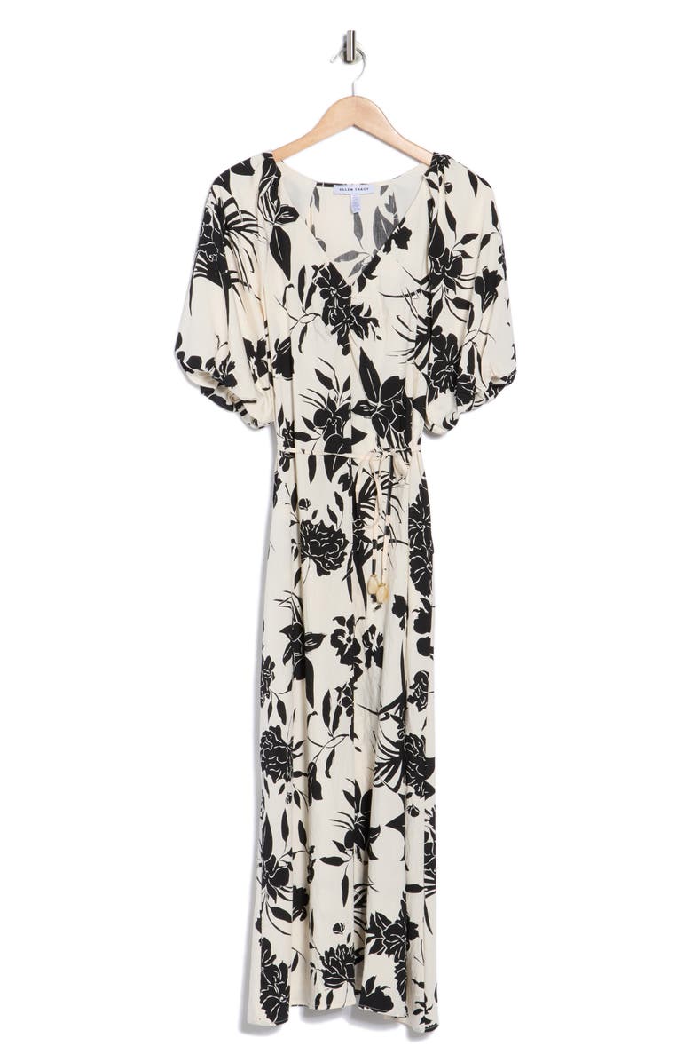 Ellen Tracy Floral Puff Sleeve Maxi Dress, Alternate, color, Marsh/ Black Tropical Floral