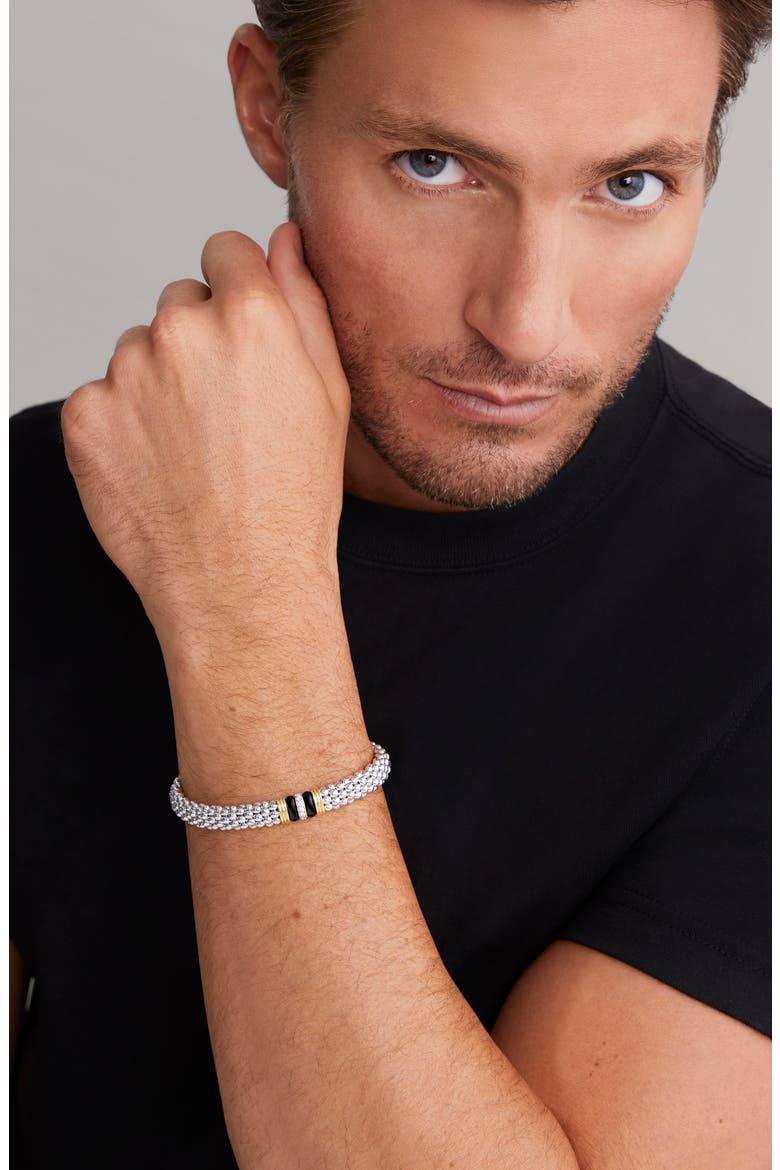 Single Pavé Diamond Station Caviar Bracelet, Alternate, color, BLACK