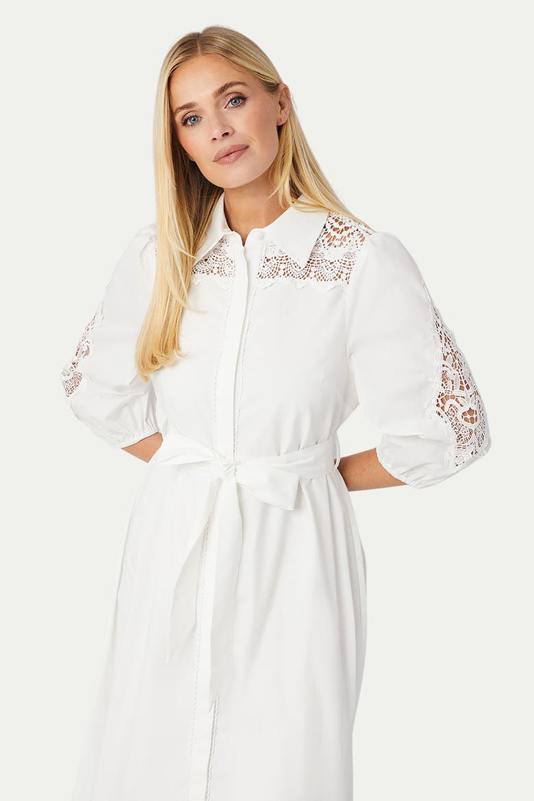 Petite Cotton Cutwork Detail Shirt Dress, Alternate, color, Ivory