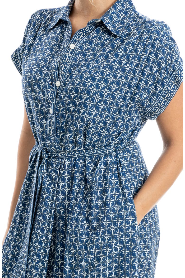 Short Sleeve Tie Waist Shirtdress, Alternate, color, NAVY/ CREAM