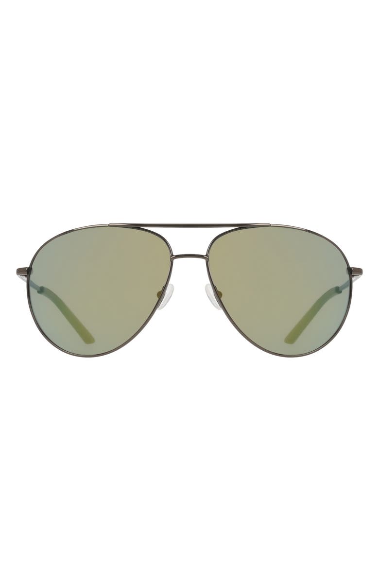 Nike Chance 61mm Mirrored Aviator Sunglasses, Main, color, Satin Gunmetal / Yellow Mirror