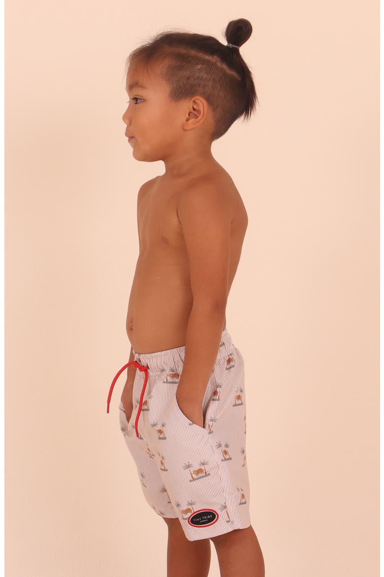 Kids' Chillin' Stripe UPF 50+ Swim Trunks, Alternate, color, BEIGE MULTI