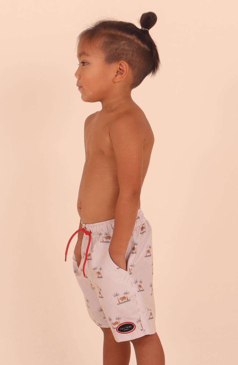 TINY TRIBE Kids' Chillin' Stripe UPF 50+ Swim Trunks, Alternate, color, Beige Multi