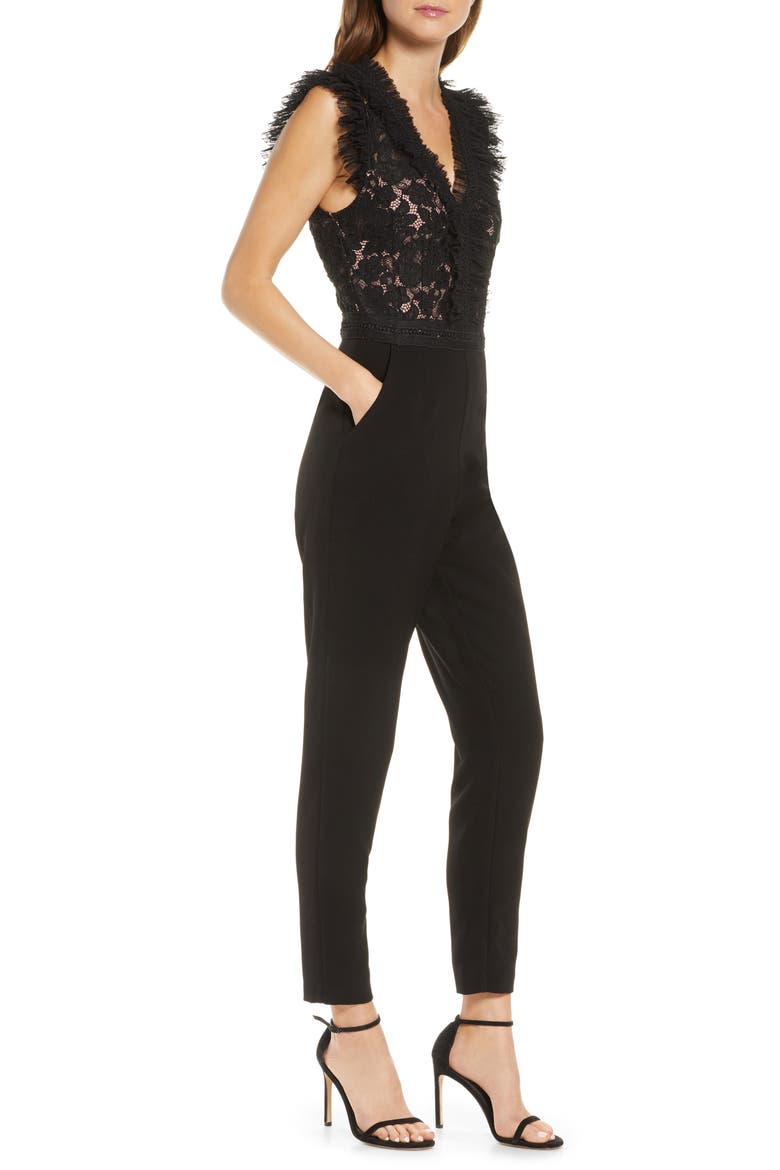 Deven Mesh & Lace Jumpsuit, Alternate, color, BLACK-BLUSH