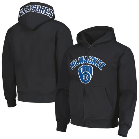 Men's PLEASURES Black Milwaukee Brewers Opening Day Full-Zip Hoodie