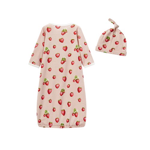 Milkbarn Organic Cotton Newborn Gown And Hat Set In Red