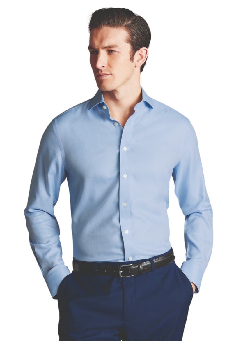 Cutaway Collar Non-Iron Herringbone Shirt, Main, color, Sky Blue
