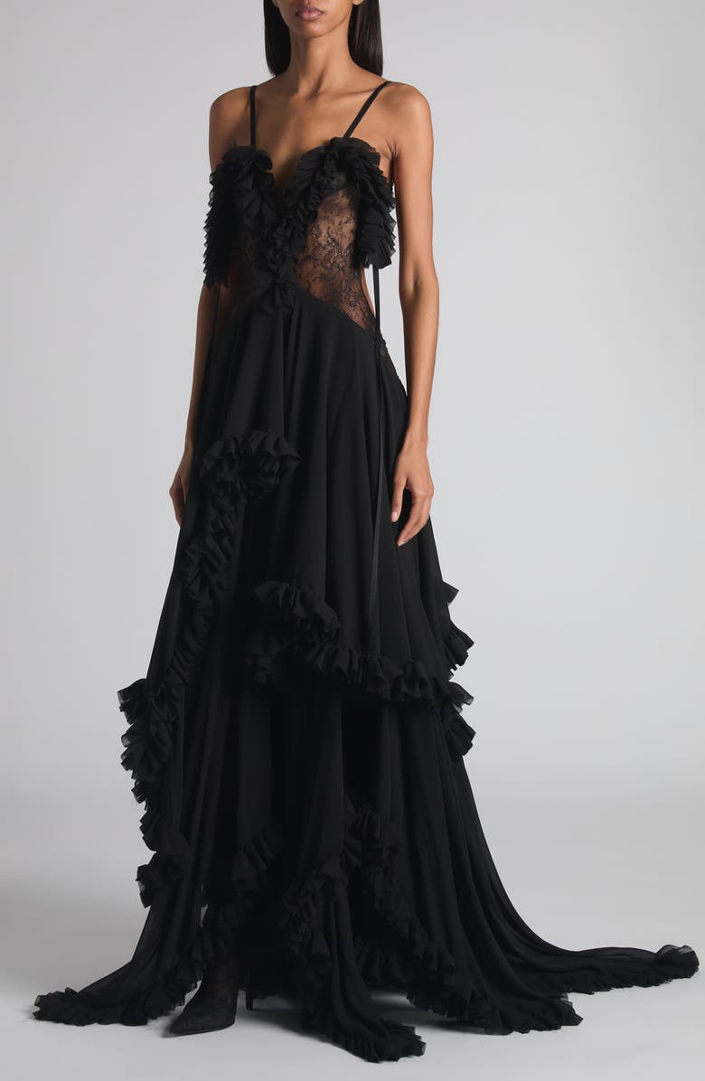 McQueen Tiered Ruffle Silk Georgette Gown, Alternate, color, 