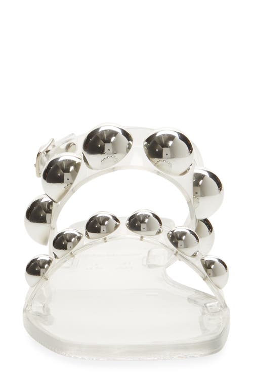 Jeffrey Campbell Gum-drop Studded Flat Jelly Sandals In Clear Silver