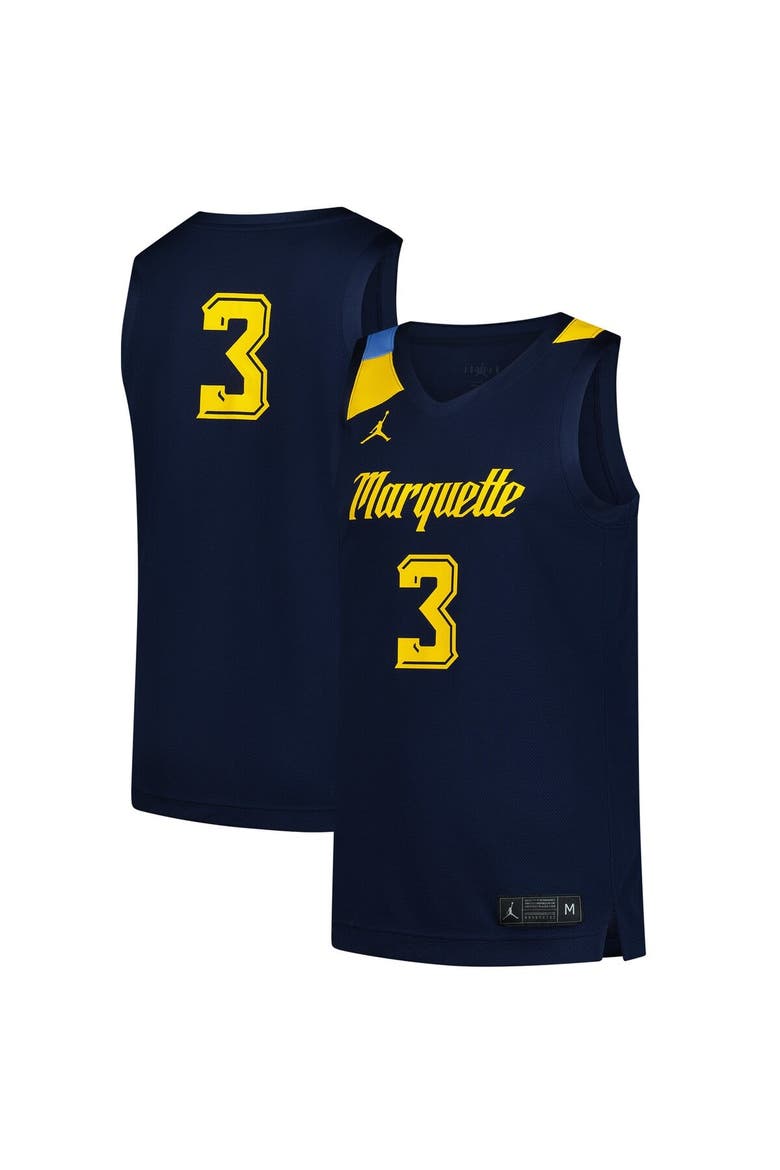 Men's Jordan Brand #3 Navy Marquette Golden Eagles Replica Basketball Jersey, Main, color, Navy