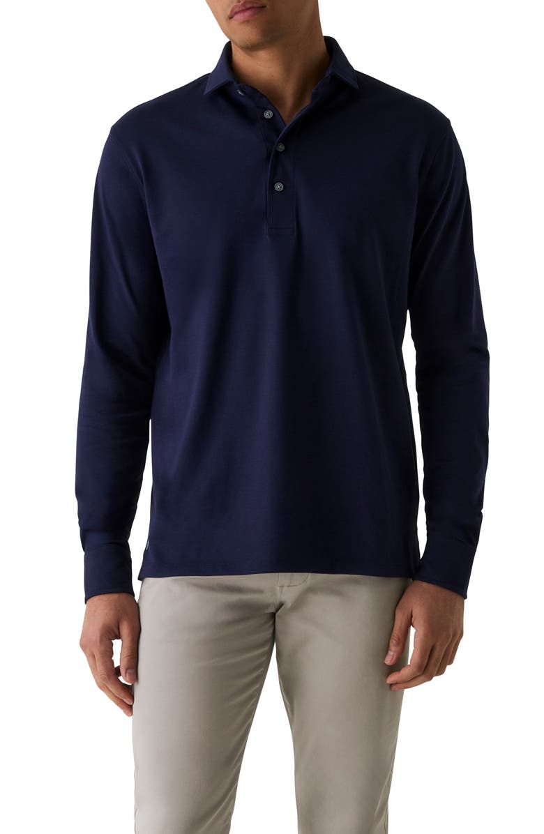 Greyson Omaha Brrr° Performance Long Sleeve Polo, Main, color, Maltese Blue