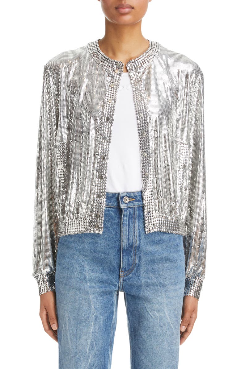 Rabanne Aluminum Cardigan, Main, color, Silver