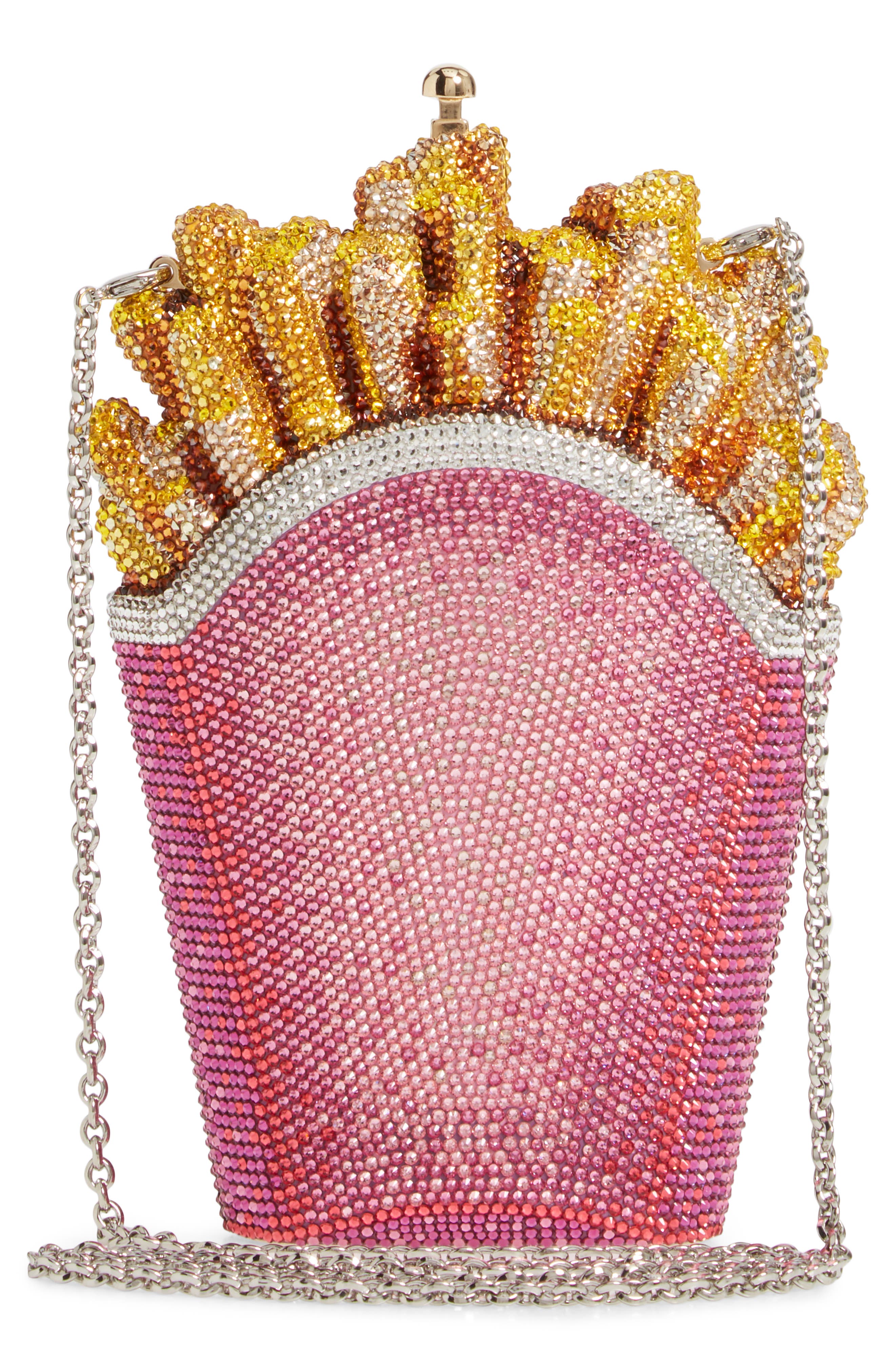 Judith Leiber Rainbow Fries Crystal Embellished Clutch, Alternate, color, 