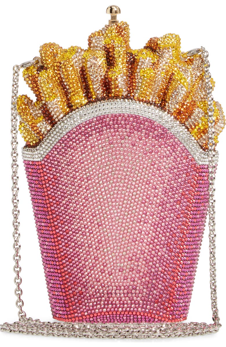 Judith Leiber Rainbow Fries Crystal Embellished Clutch, Alternate, color,