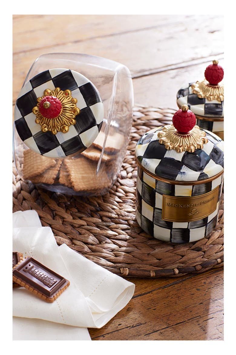 Courtly Check Enameled Steel Demi Canister, Alternate, color, BLACK/ WHITE