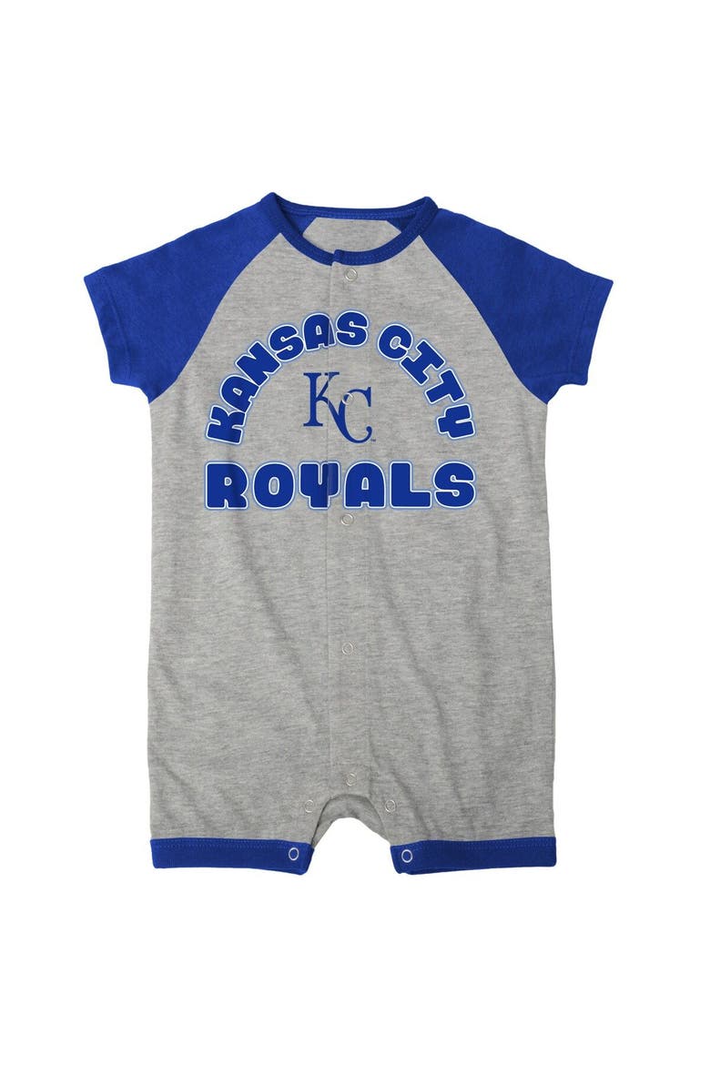 Newborn & Infant Heather Gray Kansas City Royals Extra Base Hit Raglan Full-Snap Romper, Alternate, color, Heather Gray