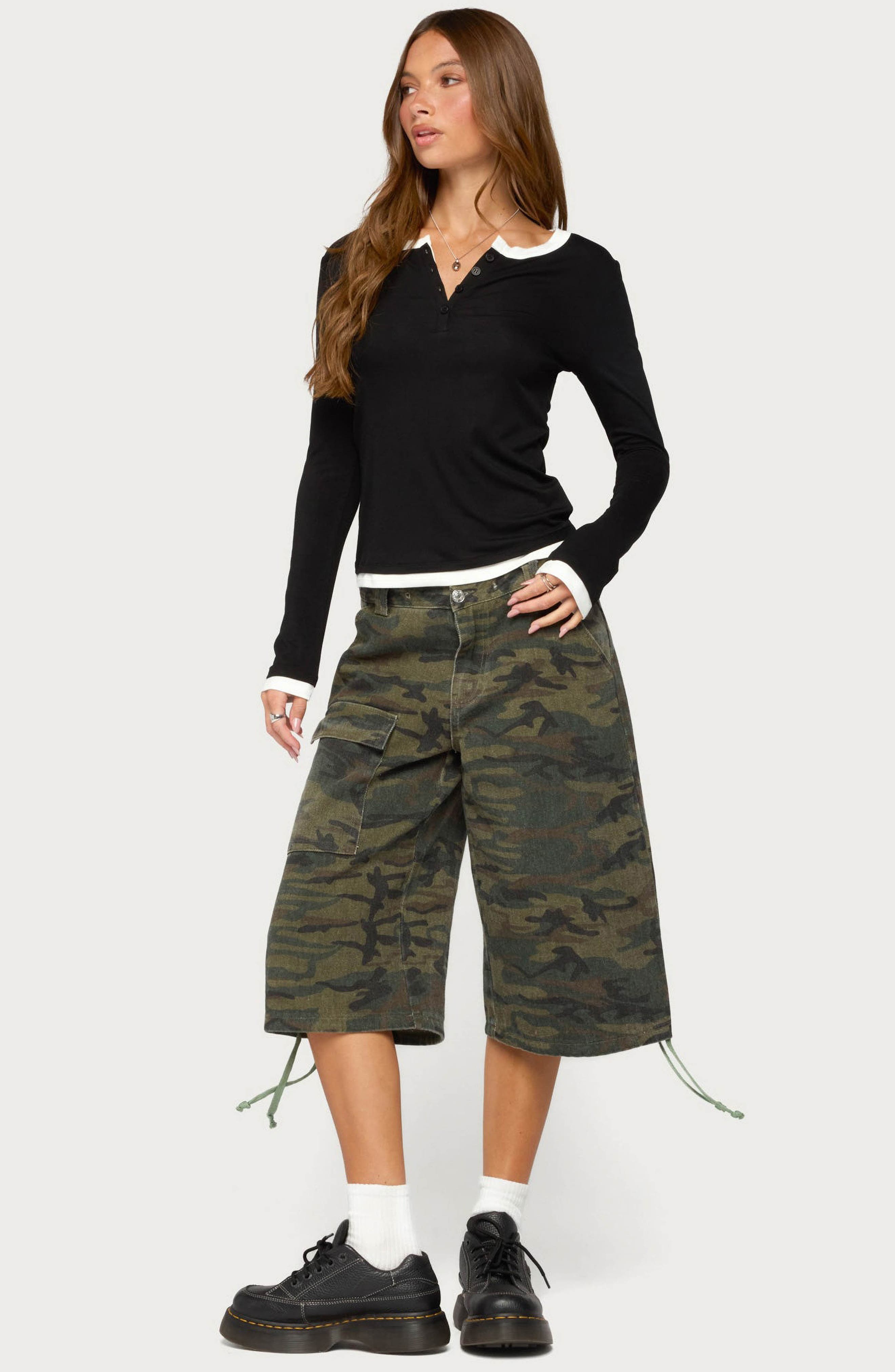 EDIKTED Contrast Layered Look Henley T-Shirt (Women) | Nordstrom