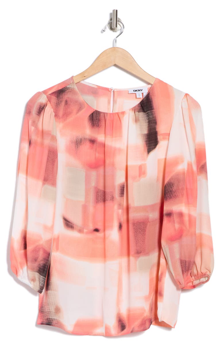 DKNY Three-Quarter Sleeve Georgette Top, Alternate, color, Coral Crush