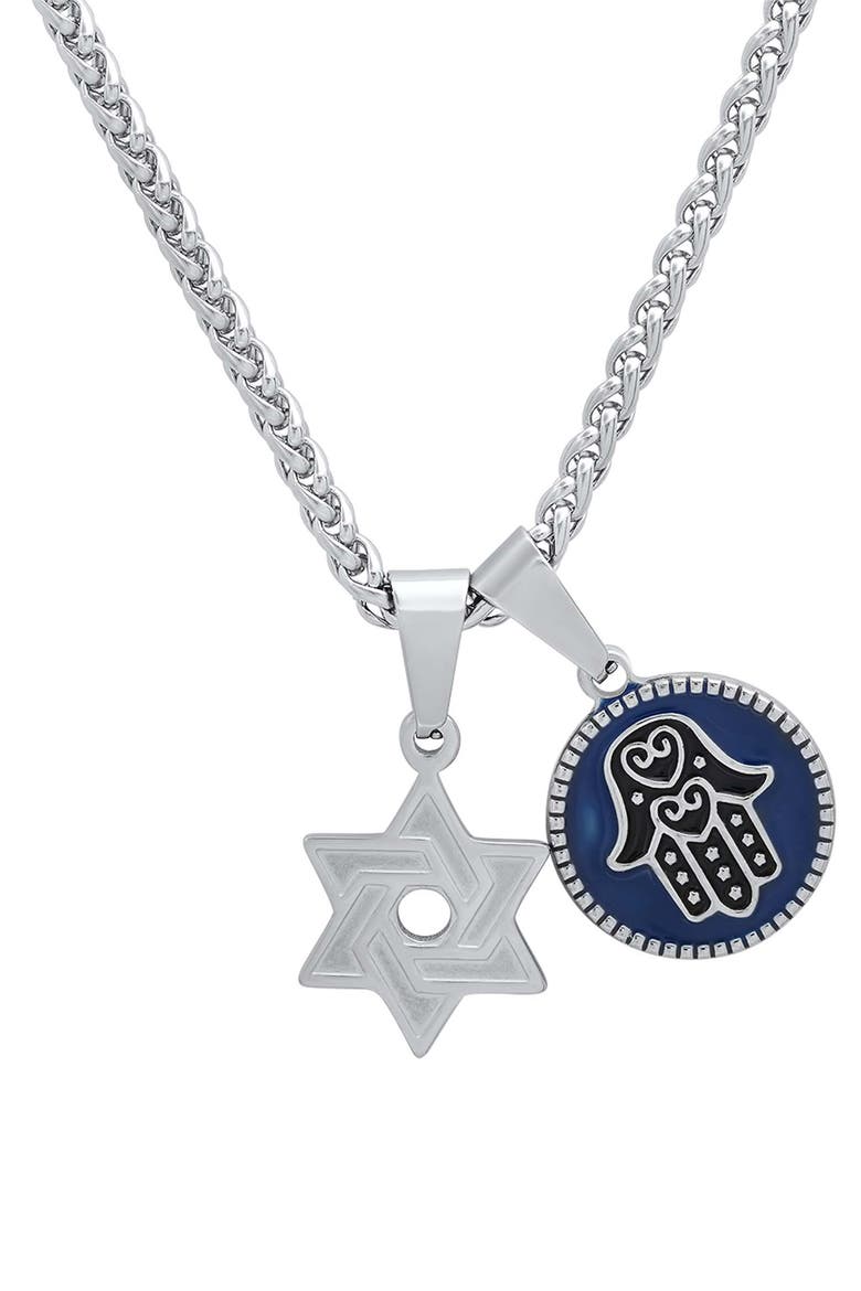 Men's Star of David & Hamsa Pendant Necklace, Main, color, SILVER