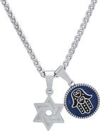 STEELTIME Men's Star of David & Hamsa Pendant Necklace