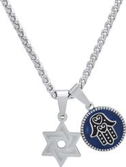 STEELTIME Men's Star of David & Hamsa Pendant Necklace