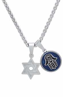 Men's Star of David & Hamsa Pendant Necklace