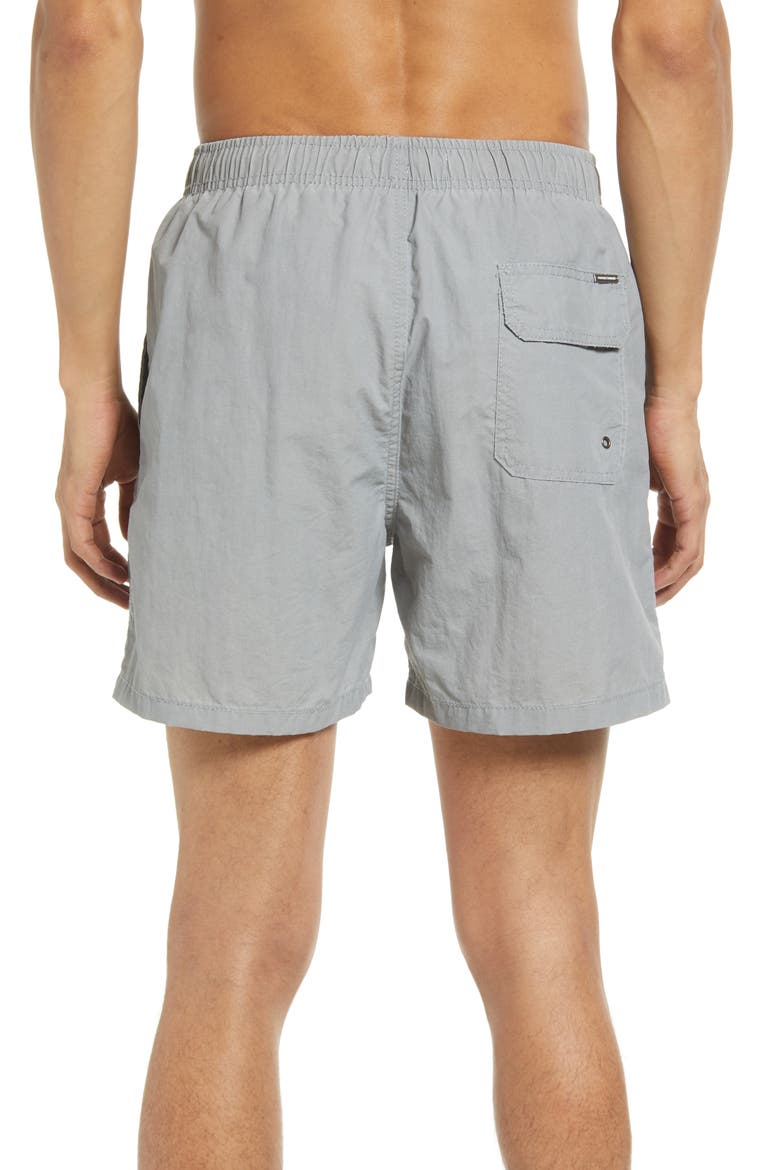 Solid Washed Water Repellent Swim Trunks, Alternate, color, CEMENT GREY