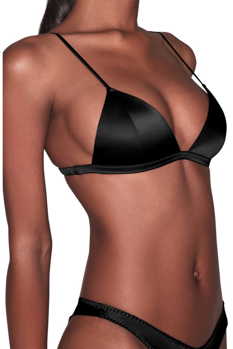Luxe Wireless Silk Blend Triangle Bra, Alternate, color, BLACK