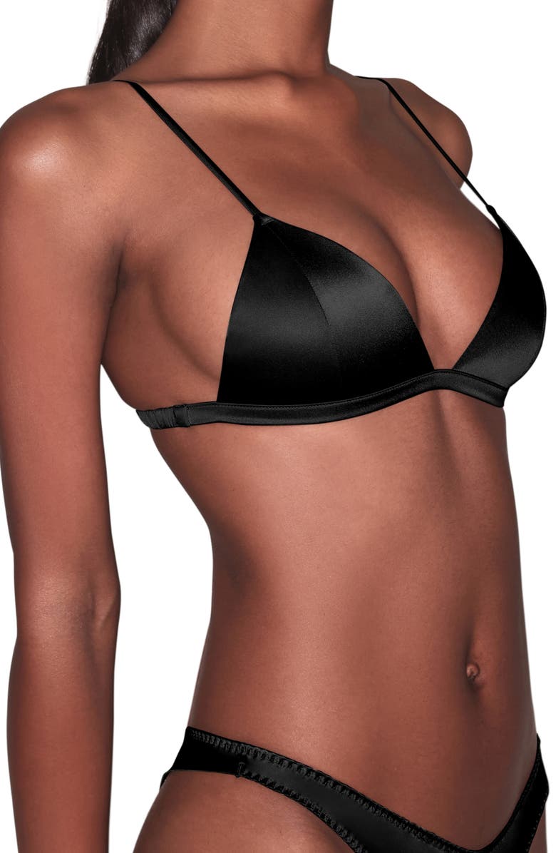 Fleur Du Mal Luxe Wireless Silk Blend Triangle Bra, Alternate, color, Black