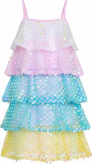 Mia Belle Girls Cute Mermaid Sparkle  Tiered Dress