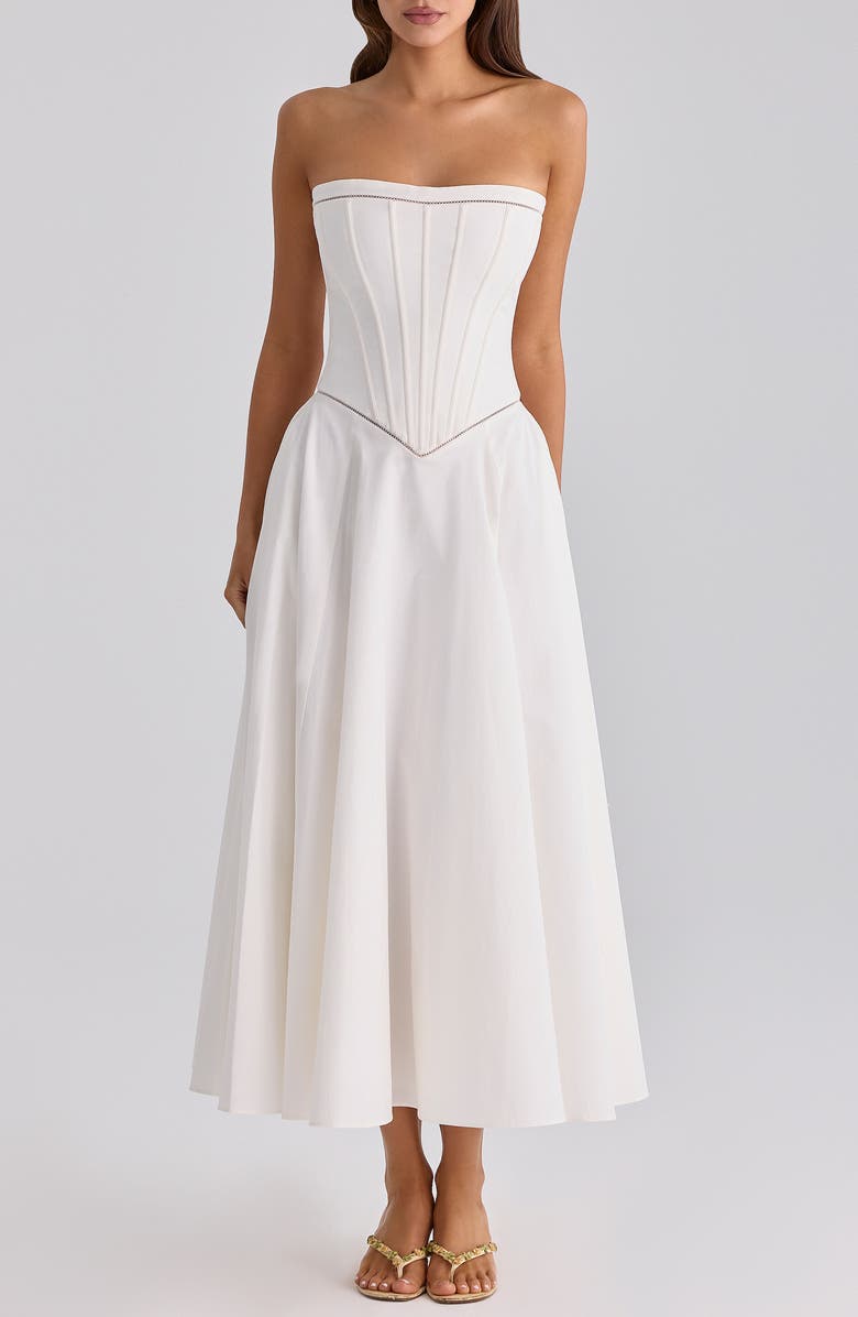 HOUSE OF CB Gina Strapless Corset Stretch Cotton Dress, Alternate, color, White
