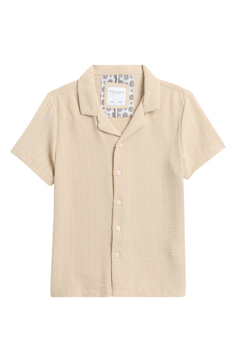 DENIM AND FLOWER Kids' Tan Textured Camp Shirt, Main, color, 