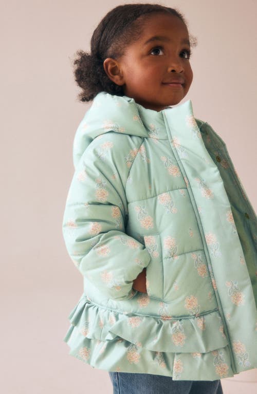 Next Kids' Floral Print Ruffle Hem Puffer Jacket In Multi
