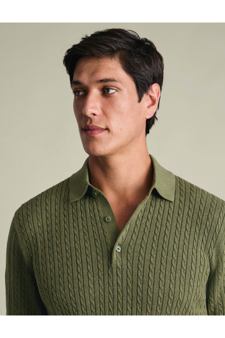 Cable Knit Short Sleeve Cotton Polo, Alternate, color, Sage Green
