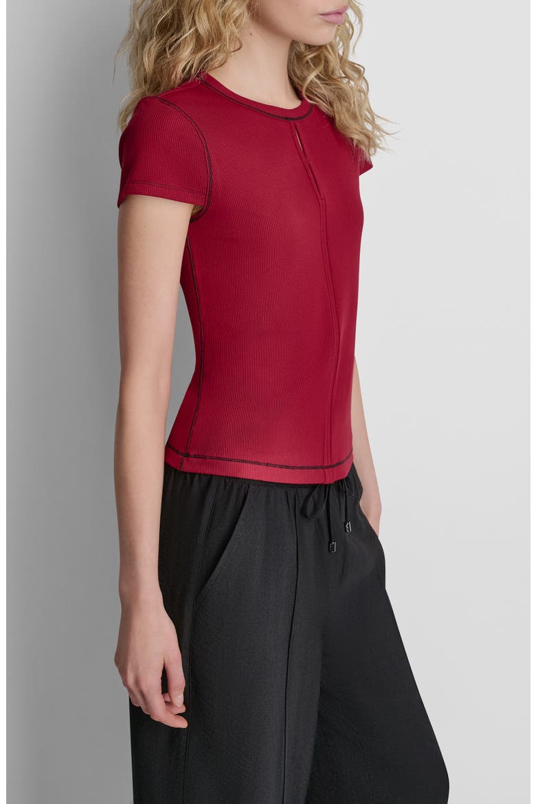 Contrast Stitch Cutout Detail Rib Top, Alternate, color, RHYTHM RED