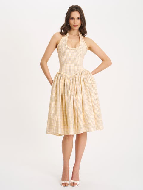 Idella Gingham U Neck Midi Dress