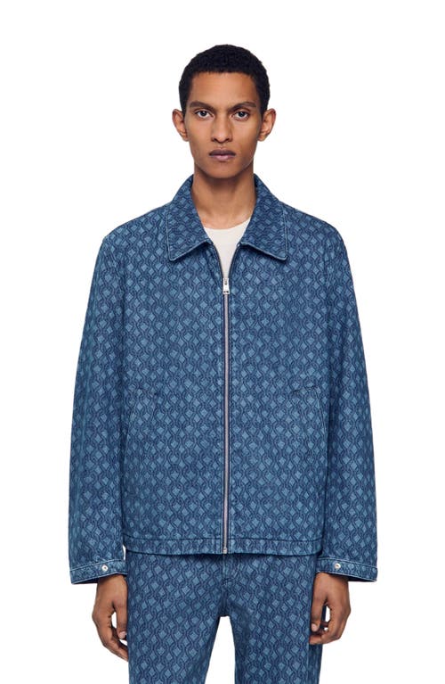 Sandro Mens Raw-denim Rope-motif Regular-fit Denim Jacket Xl In Blue
