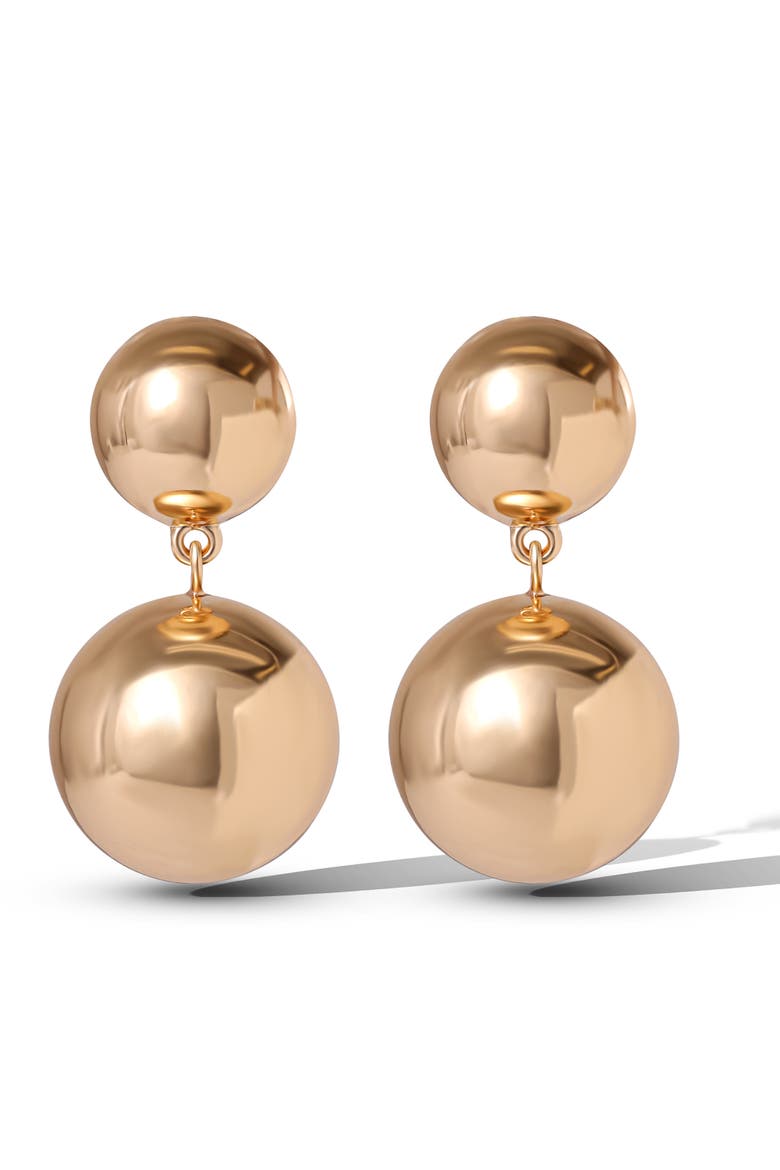 Double Ball Drop Earrings, Main, color, Gold