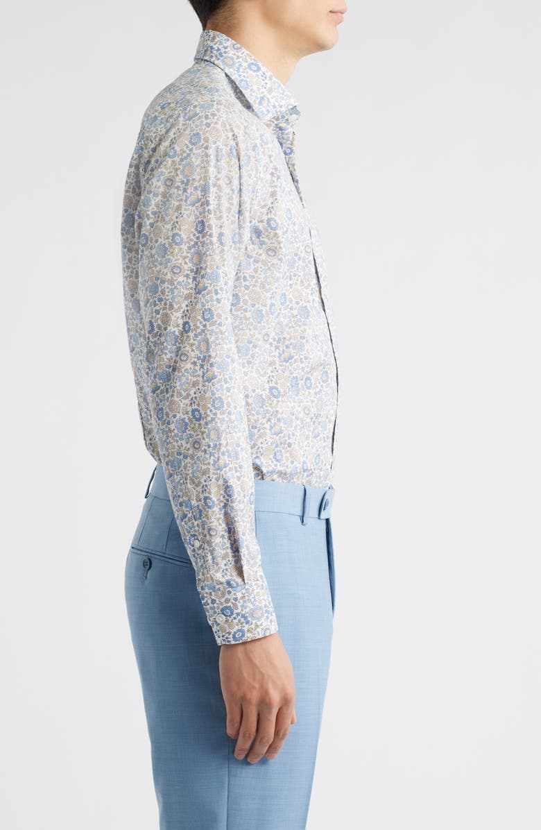 Jack Victor Bourget Floral Cotton Button-Up Shirt, Alternate, color, Blue