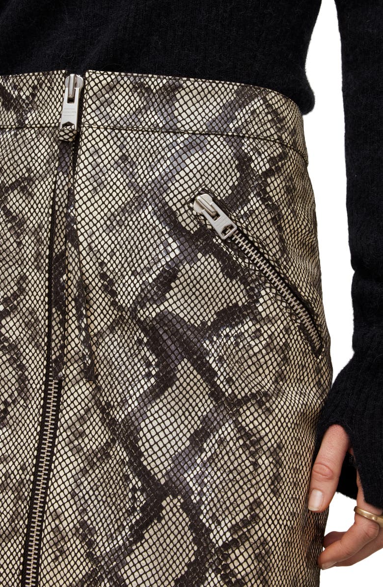 AllSaints Piper Snake Print Leather Miniskirt, Alternate, color, 